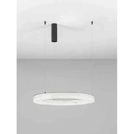 Lampa wisząca okrągła ściemniana Stevar LED 3000K 60cm alabaster / czarny mat