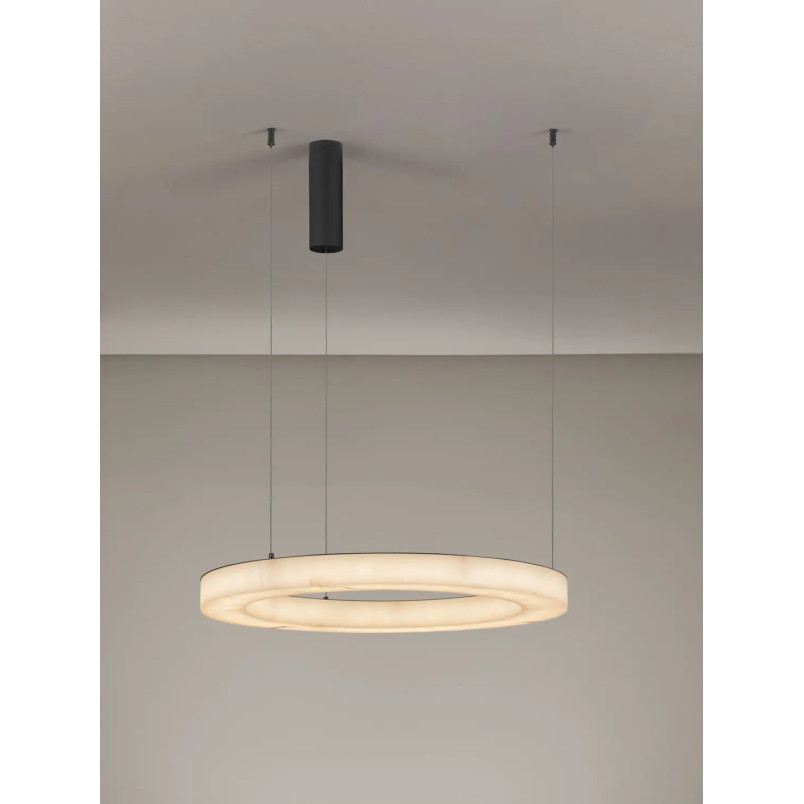 Lampa wisząca okrągła ściemniana Stevar LED 3000K 60cm alabaster / czarny mat