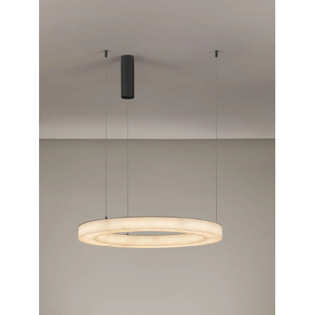 Lampa wisząca okrągła ściemniana Stevar LED 3000K 60cm alabaster / czarny mat