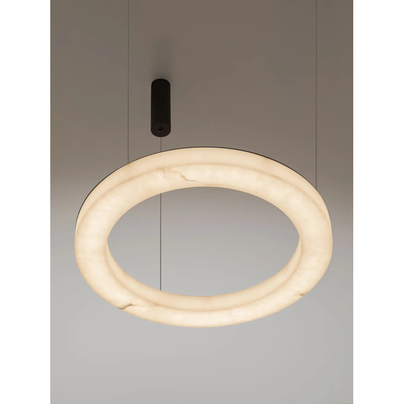 Lampa wisząca okrągła ściemniana Stevar LED 3000K 60cm alabaster / czarny mat