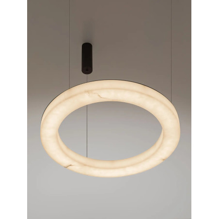 Lampa wisząca okrągła ściemniana Stevar LED 3000K 60cm alabaster / czarny mat
