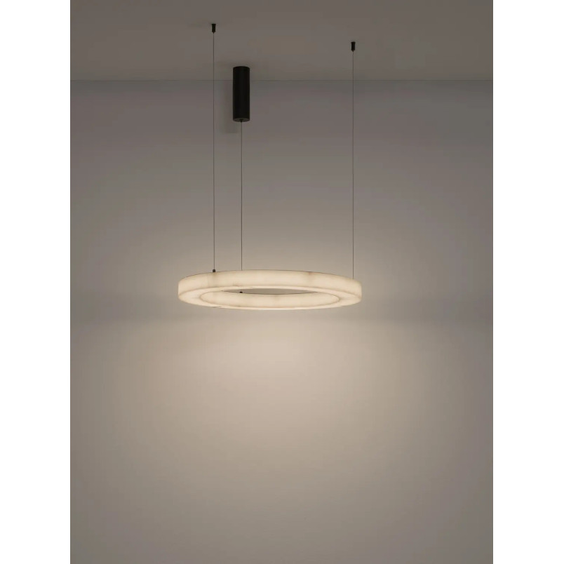 Lampa wisząca okrągła ściemniana Stevar LED 3000K 60cm alabaster / czarny mat