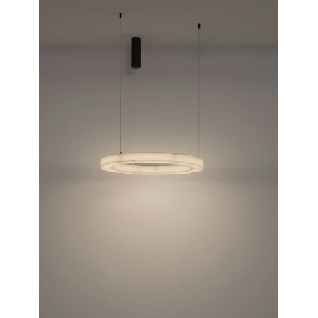 Lampa wisząca okrągła ściemniana Stevar LED 3000K 60cm alabaster / czarny mat