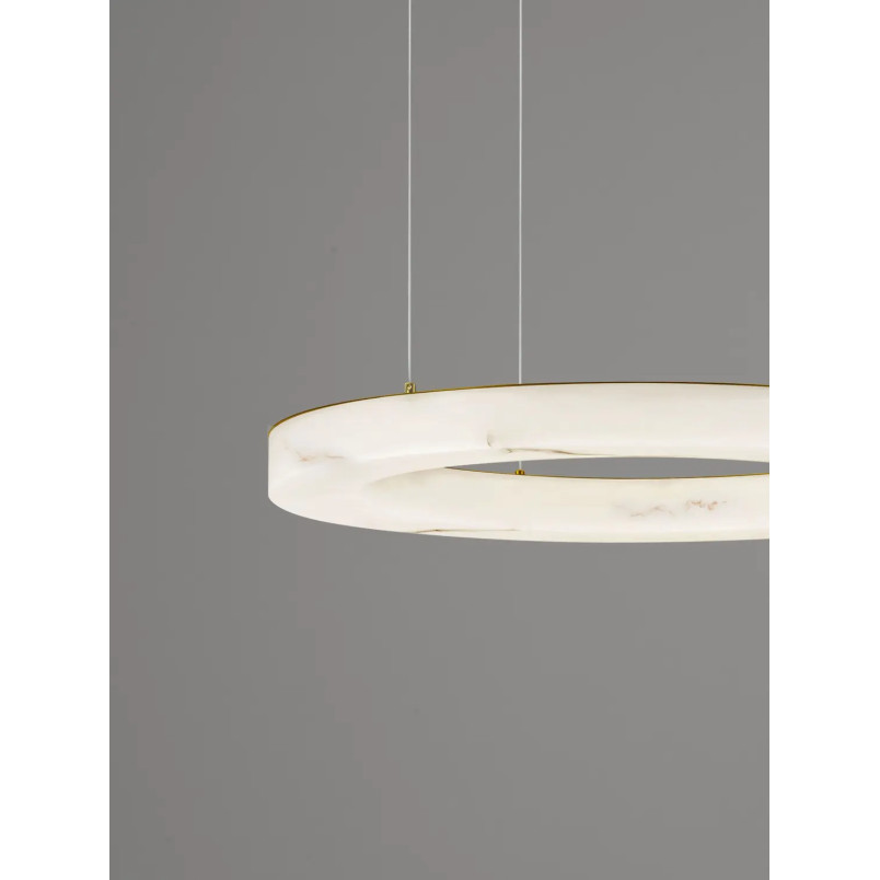 Lampa wisząca okrągła ściemniana Stevar LED 3000K 60cm alabaster / złoty mosiądz