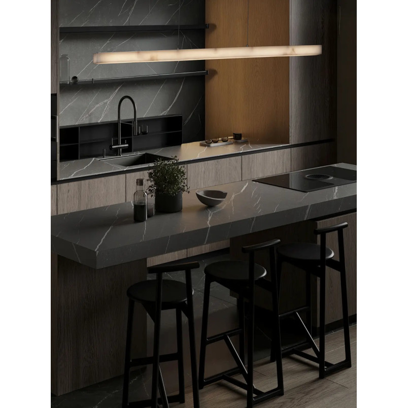 Lampa wisząca podłużna ściemniana Stevar LED 3000K 120cm alabaster / złoty mosiądz