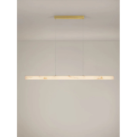 Lampa wisząca podłużna ściemniana Stevar LED 3000K 120cm alabaster / złoty mosiądz
