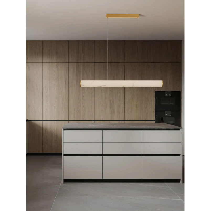 Lampa wisząca podłużna Casoni 100cm LED 3000K imitacja alabastru / złoty mosiądz