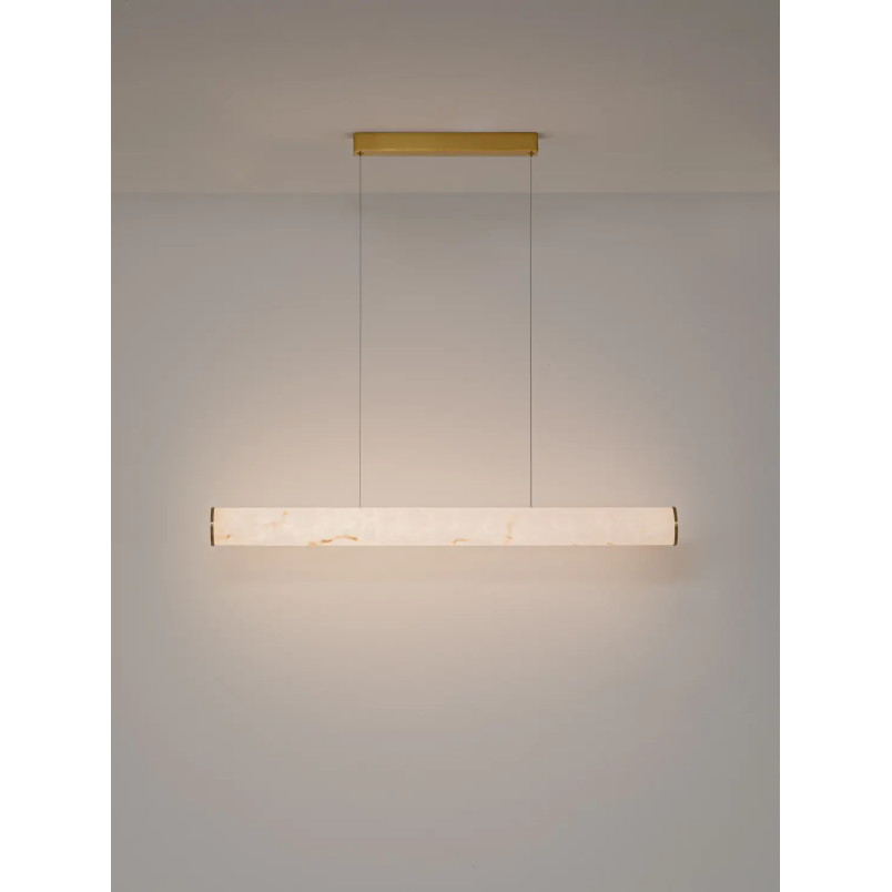 Lampa wisząca podłużna Casoni 100cm LED 3000K imitacja alabastru / złoty mosiądz