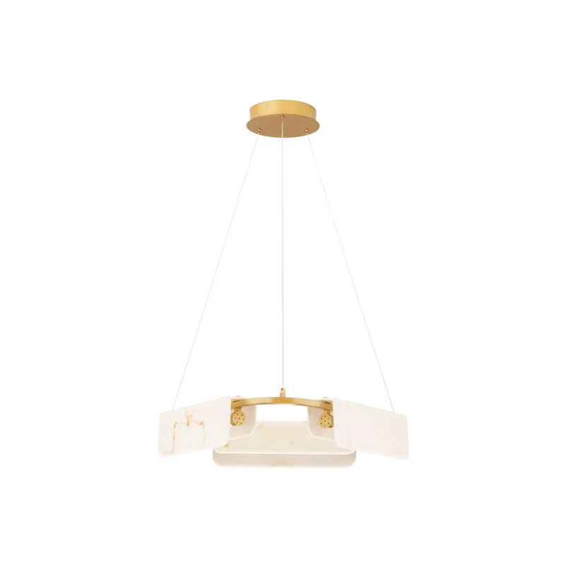 Lampa wisząca okrągła imitująca marmur Deir LED 3000K 63cm złoty mosiądz