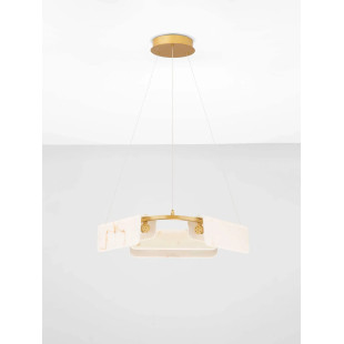 Lampa wisząca okrągła imitująca marmur Deir LED 3000K 63cm złoty mosiądz