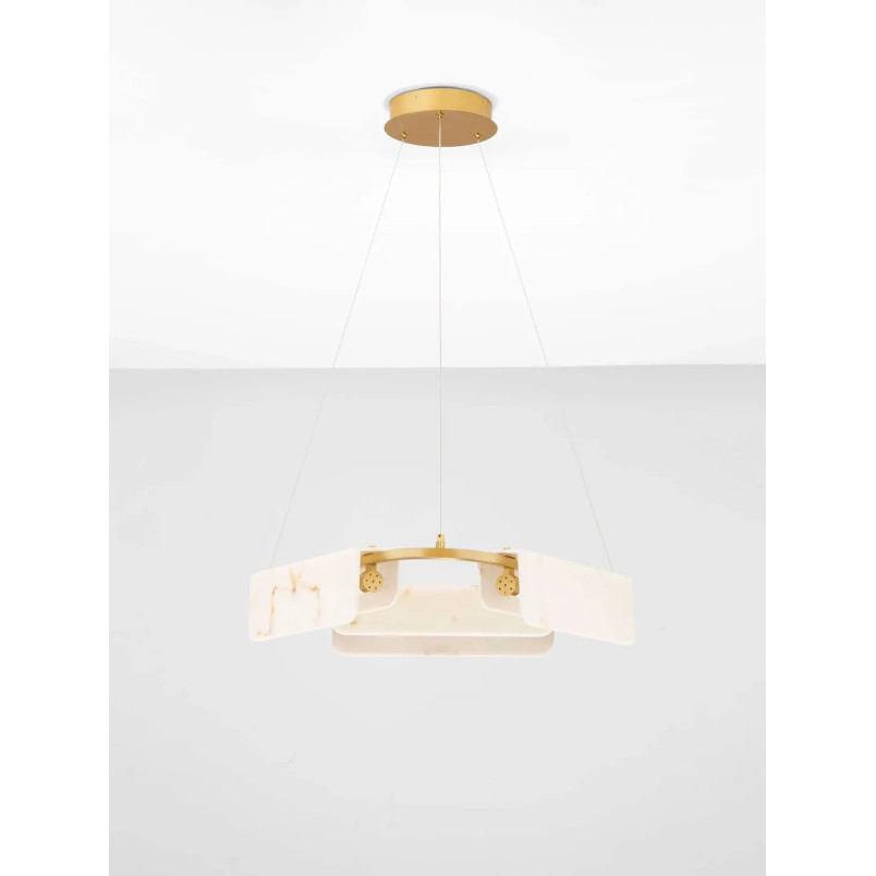 Lampa wisząca okrągła imitująca marmur Deir LED 3000K 63cm złoty mosiądz