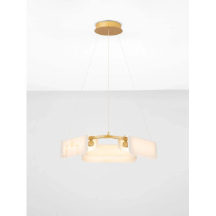 Lampa wisząca okrągła imitująca marmur Deir LED 3000K 63cm złoty mosiądz