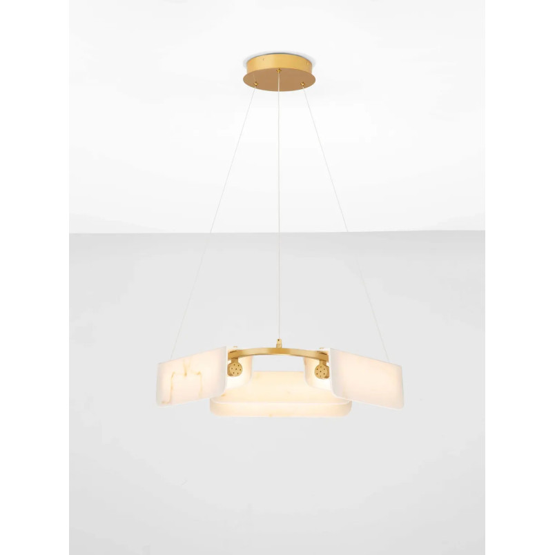 Lampa wisząca okrągła imitująca marmur Deir LED 3000K 63cm złoty mosiądz