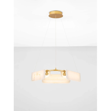 Lampa wisząca okrągła imitująca marmur Deir LED 3000K 63cm złoty mosiądz