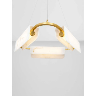 Lampa wisząca okrągła imitująca marmur Deir LED 3000K 63cm złoty mosiądz