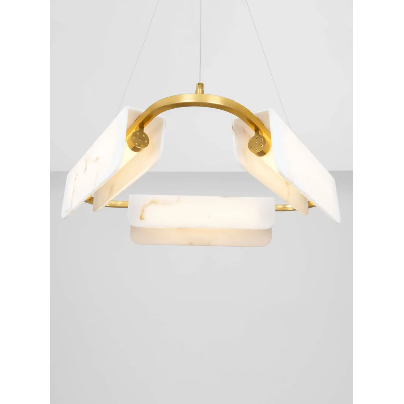 Lampa wisząca okrągła imitująca marmur Deir LED 3000K 63cm złoty mosiądz