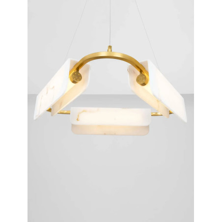 Lampa wisząca okrągła imitująca marmur Deir LED 3000K 63cm złoty mosiądz