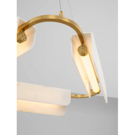 Lampa wisząca okrągła imitująca marmur Deir LED 3000K 63cm złoty mosiądz