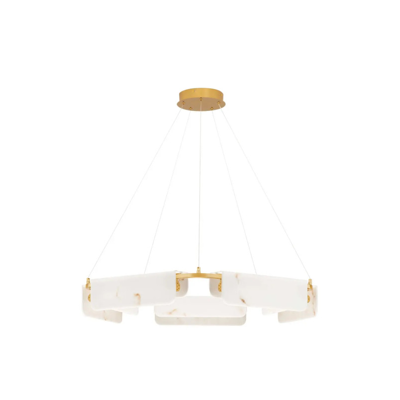 Lampa wisząca okrągła imitująca marmur Deir LED 3000K 93cm złoty mosiądz
