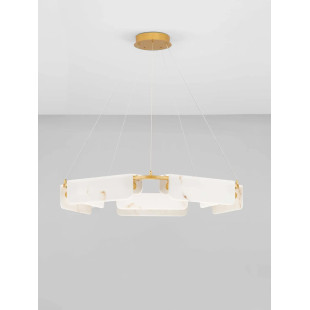 Lampa wisząca okrągła imitująca marmur Deir LED 3000K 93cm złoty mosiądz