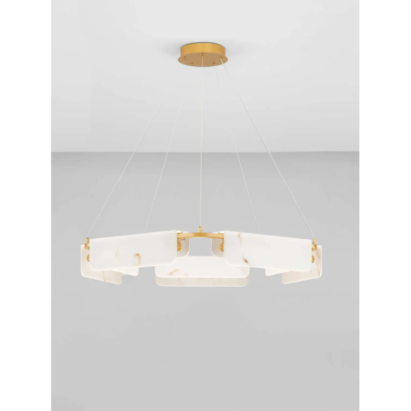 Lampa wisząca okrągła imitująca marmur Deir LED 3000K 93cm złoty mosiądz
