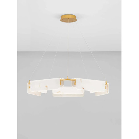 Lampa wisząca okrągła imitująca marmur Deir LED 3000K 93cm złoty mosiądz
