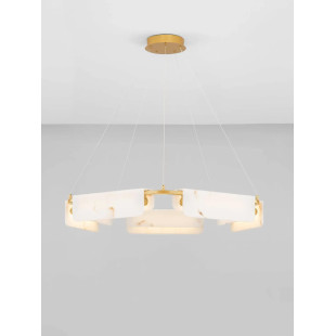 Lampa wisząca okrągła imitująca marmur Deir LED 3000K 93cm złoty mosiądz