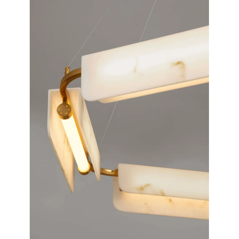 Lampa wisząca okrągła imitująca marmur Deir LED 3000K 93cm złoty mosiądz