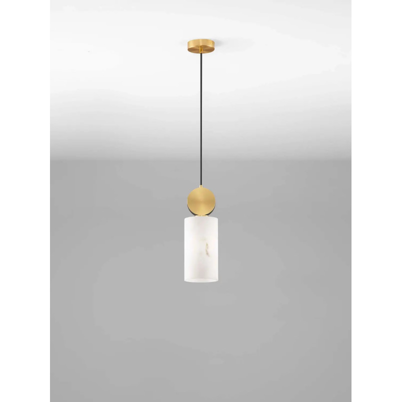 Lampa wisząca tuba Arum 12cm złoty mosiądz / imitacja marmuru