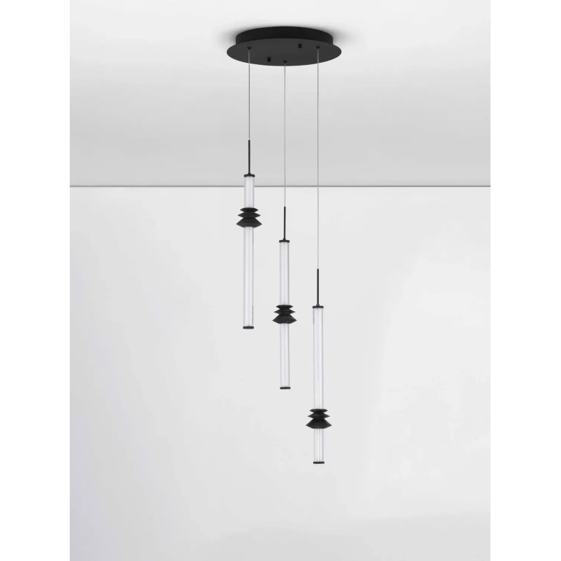 Lampa wisząca designerska 3 punktowa Fossetta 35cm LED 3000K czarny / ceramika