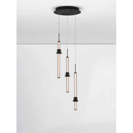 Lampa wisząca designerska 3 punktowa Fossetta 35cm LED 3000K czarny / ceramika