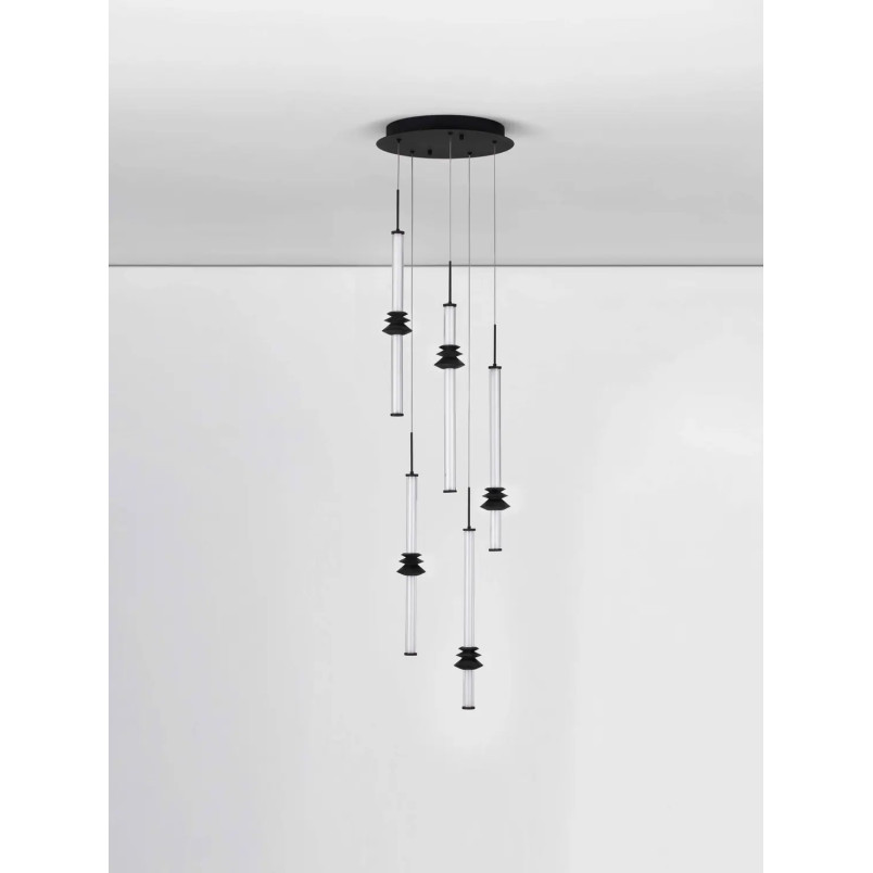 Lampa wisząca designerska 5 punktowa Fossetta 35cm LED 3000K czarny / ceramika