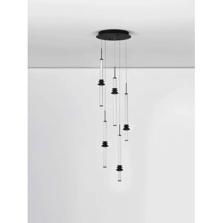 Lampa wisząca designerska 5 punktowa Fossetta 35cm LED 3000K czarny / ceramika