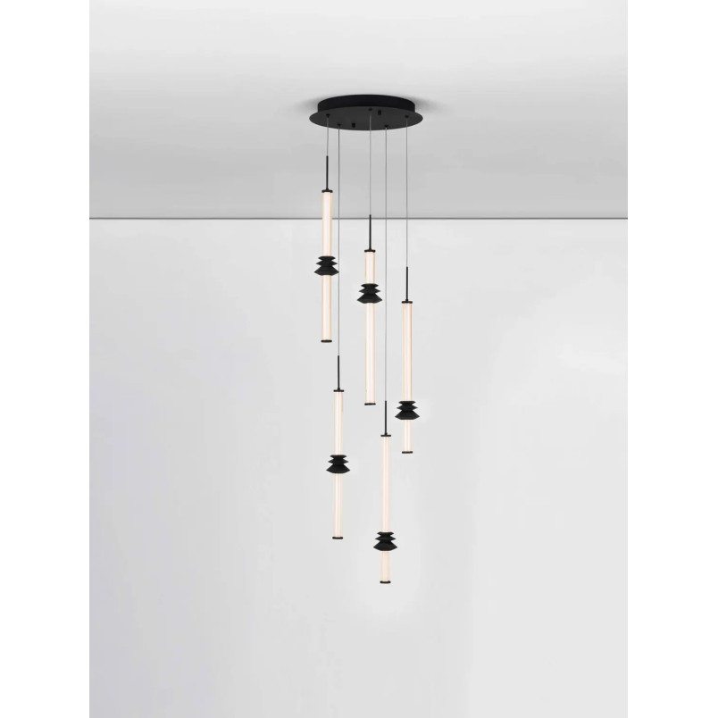 Lampa wisząca designerska 5 punktowa Fossetta 35cm LED 3000K czarny / ceramika