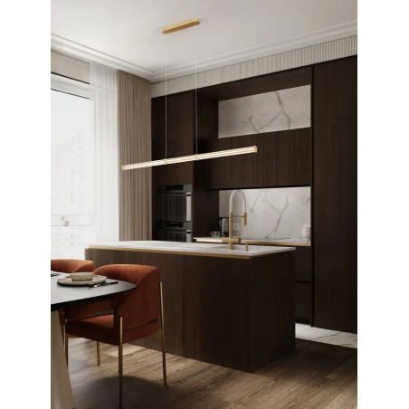 Lampa wisząca podłużna modern Modena LED 3000K 151cm przeźroczysty akryl / szczotkowane złoto