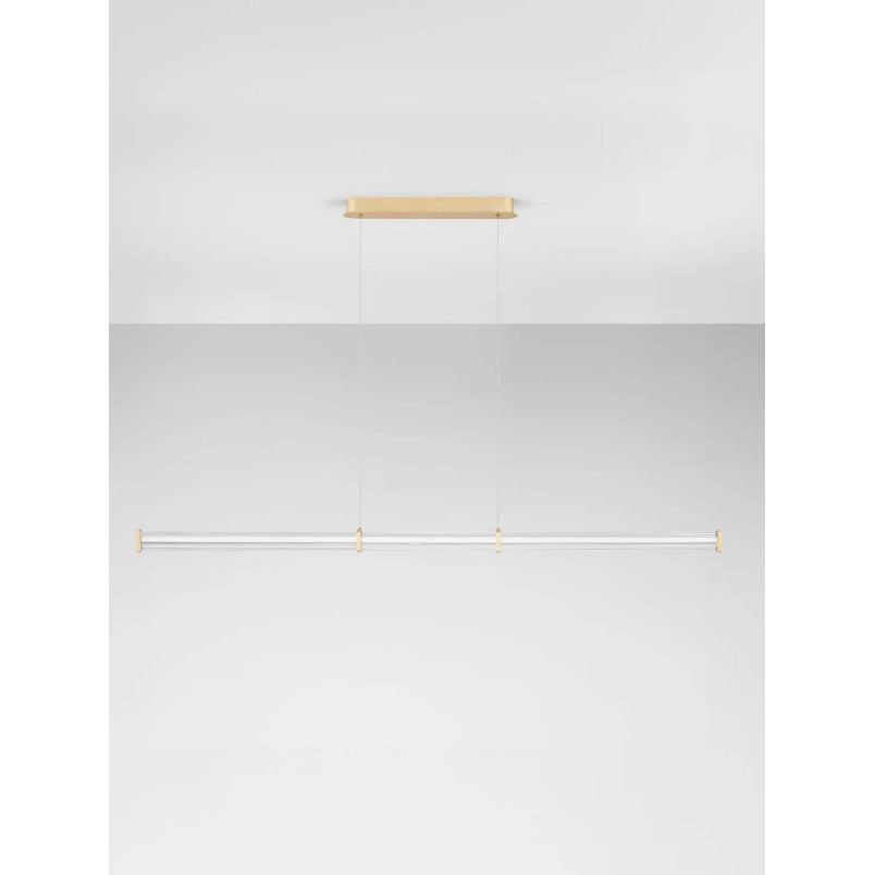 Lampa wisząca podłużna modern Modena LED 3000K 151cm przeźroczysty akryl / szczotkowane złoto