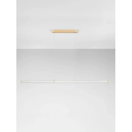 Lampa wisząca podłużna modern Modena LED 3000K 151cm przeźroczysty akryl / szczotkowane złoto