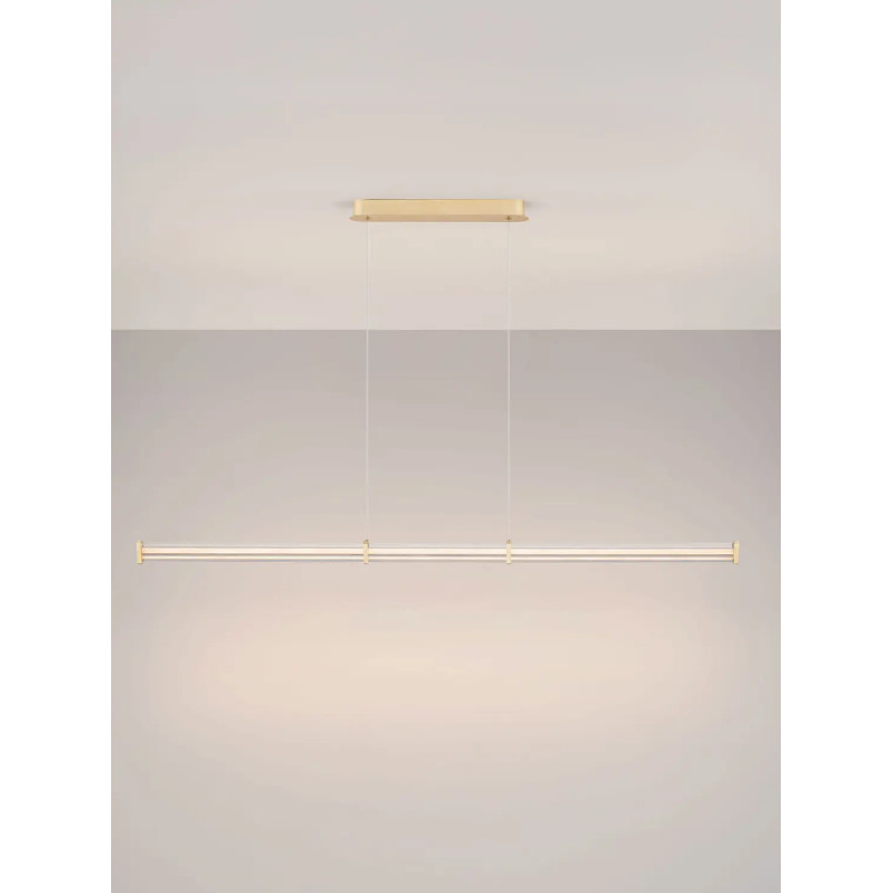 Lampa wisząca podłużna modern Modena LED 3000K 151cm przeźroczysty akryl / szczotkowane złoto