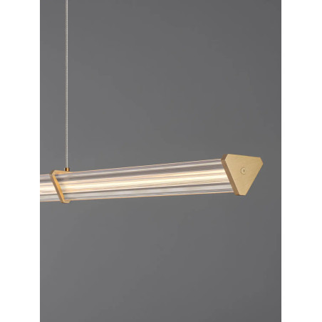 Lampa wisząca podłużna modern Modena LED 3000K 151cm przeźroczysty akryl / szczotkowane złoto