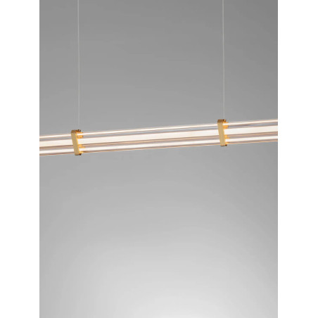 Lampa wisząca podłużna modern Modena LED 3000K 151cm przeźroczysty akryl / szczotkowane złoto