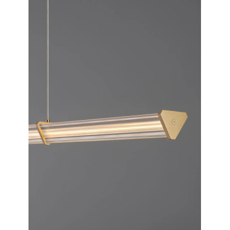 Lampa wisząca podłużna modern Modena LED 2700K 151cm przeźroczysty akryl / szczotkowane złoto