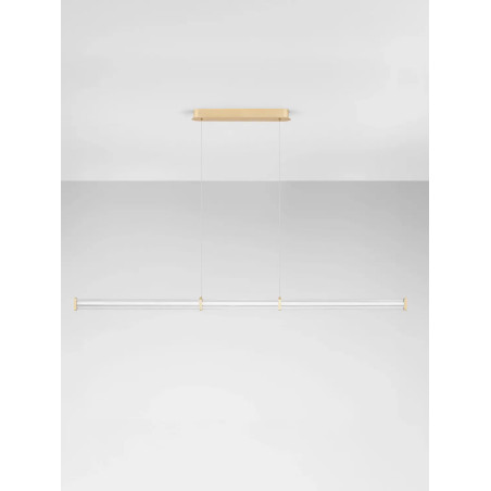 Lampa wisząca podłużna modern Modena LED 2700K 151cm przeźroczysty akryl / szczotkowane złoto