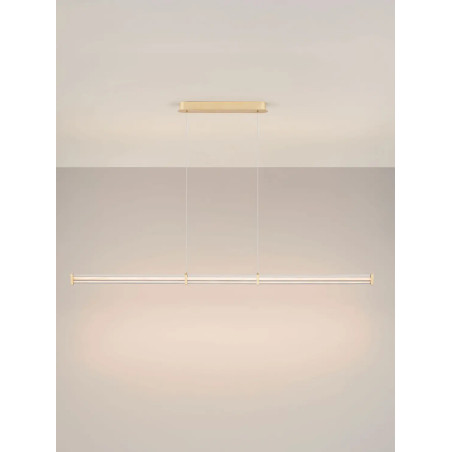 Lampa wisząca podłużna modern Modena LED 2700K 151cm przeźroczysty akryl / szczotkowane złoto