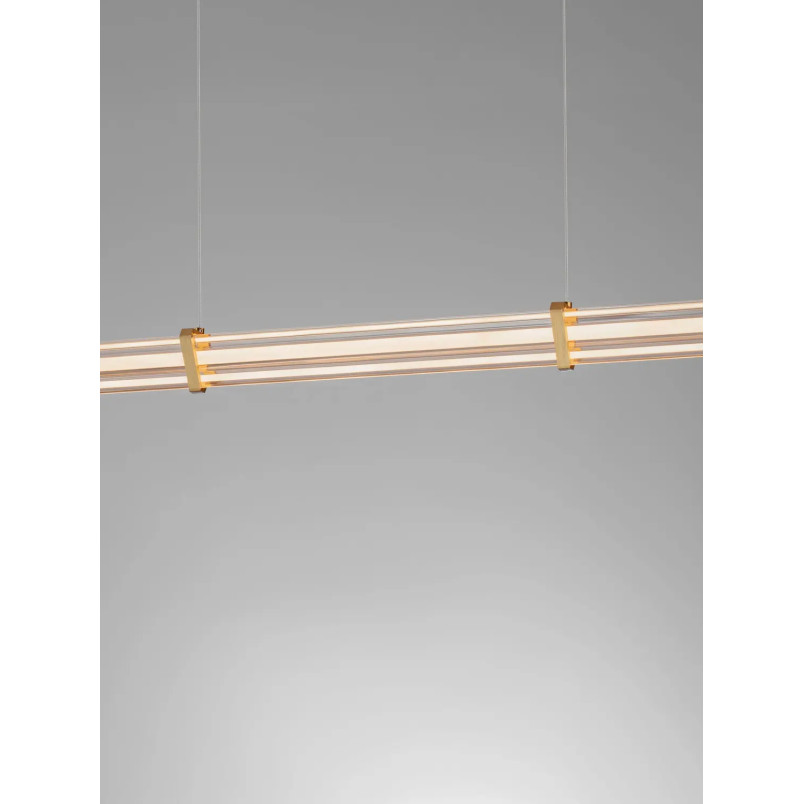 Lampa wisząca podłużna modern Modena LED 2700K 151cm przeźroczysty akryl / szczotkowane złoto