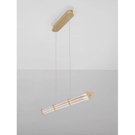 Lampa wisząca podłużna modern Modena LED 3000K 88cm przeźroczysty akryl / szczotkowane złoto