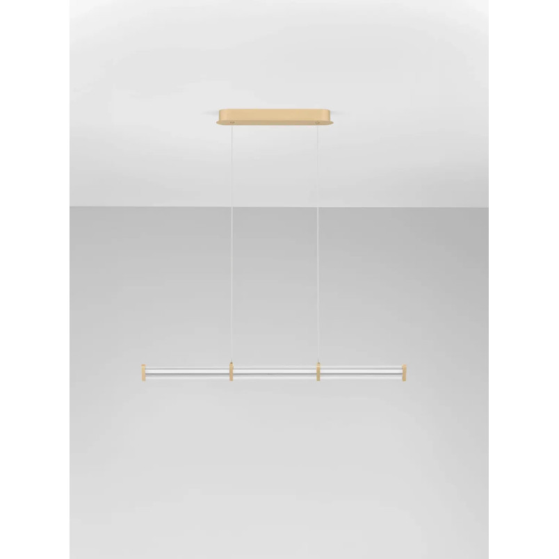 Lampa wisząca podłużna modern Modena LED 3000K 88cm przeźroczysty akryl / szczotkowane złoto