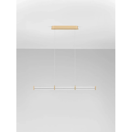 Lampa wisząca podłużna modern Modena LED 3000K 88cm przeźroczysty akryl / szczotkowane złoto