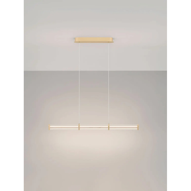 Lampa wisząca podłużna modern Modena LED 3000K 88cm przeźroczysty akryl / szczotkowane złoto