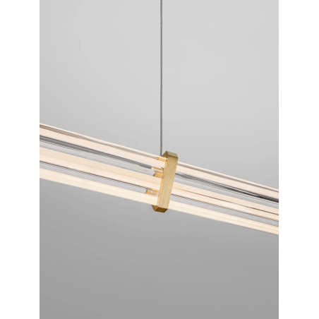 Lampa wisząca podłużna modern Modena LED 2700K 88cm przeźroczysty akryl / szczotkowane złoto