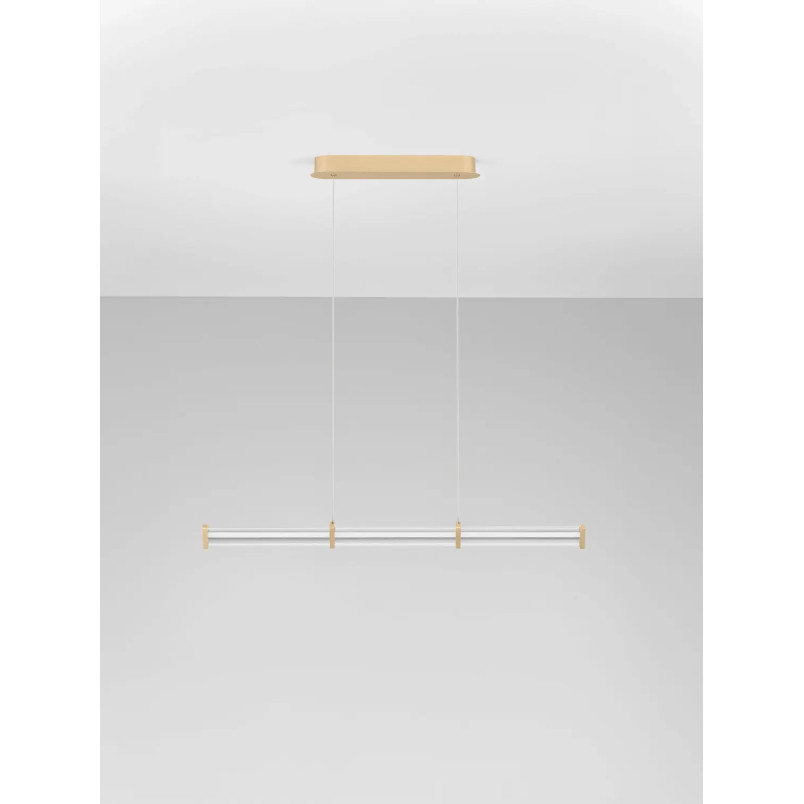 Lampa wisząca podłużna modern Modena LED 2700K 88cm przeźroczysty akryl / szczotkowane złoto